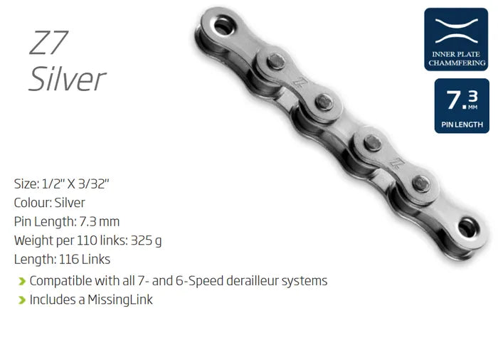 KMC CHAIN - 6-7 Speed - Z7 - 116L - SILVER - w/Connect Link