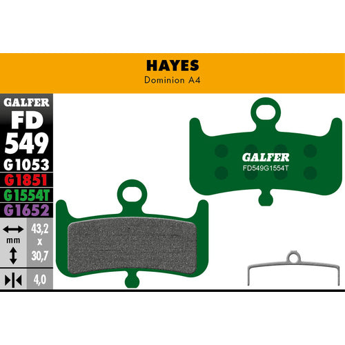 Galfer Hayes Dominion A4 Disc Brake Pads, Pro Green