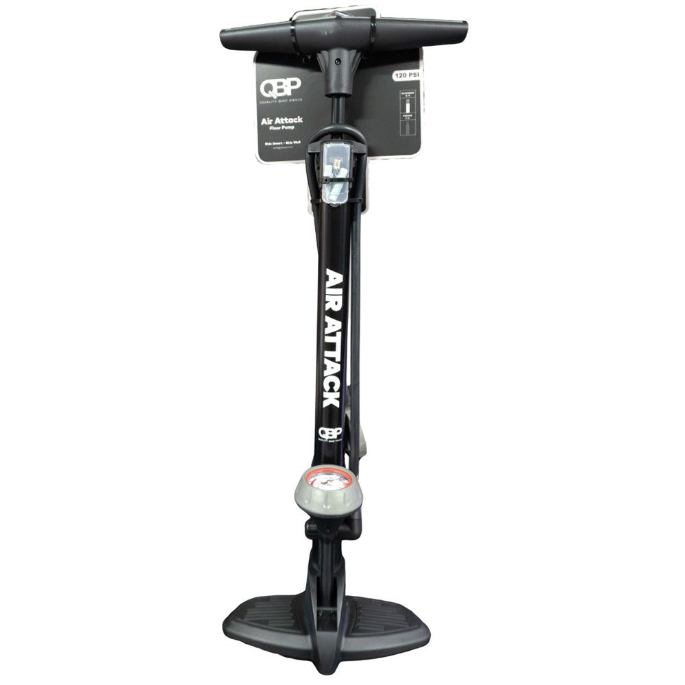 QBP Floor Pump - Air Attack - Steel Barrel - Plastic Base - Twin Head Valve - 120 Psi